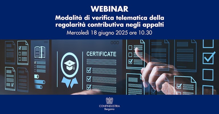 Webinar "Modalità di verifica telematica della regolarità contributiva negli appalti"